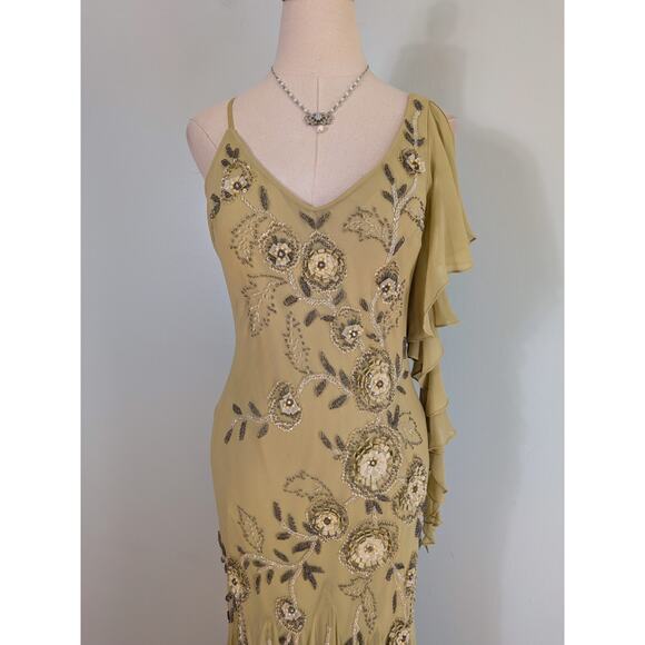 Vintage Sue Wong Silk Maxi Dress Gown 10 Green Y2K Fairy Floral Bead Grunge - Picture 9 of 16